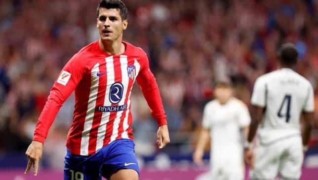 ألفاروا موراتا يحتفل بثنائيته ضد أتلتيكو مدريد (غيتي)